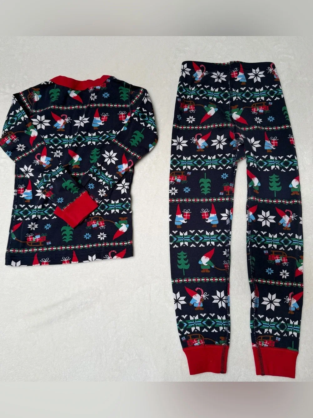 Hanna Andersson Navy Holiday Gnome Pajama Set with Red Trim